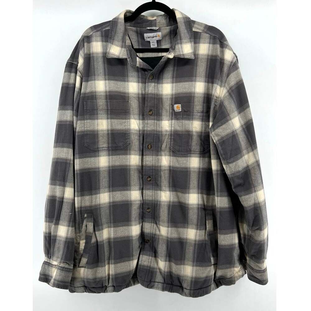 Carhartt | Fleece Lined Flannel Shacket Gray Plaid Men's 2XL